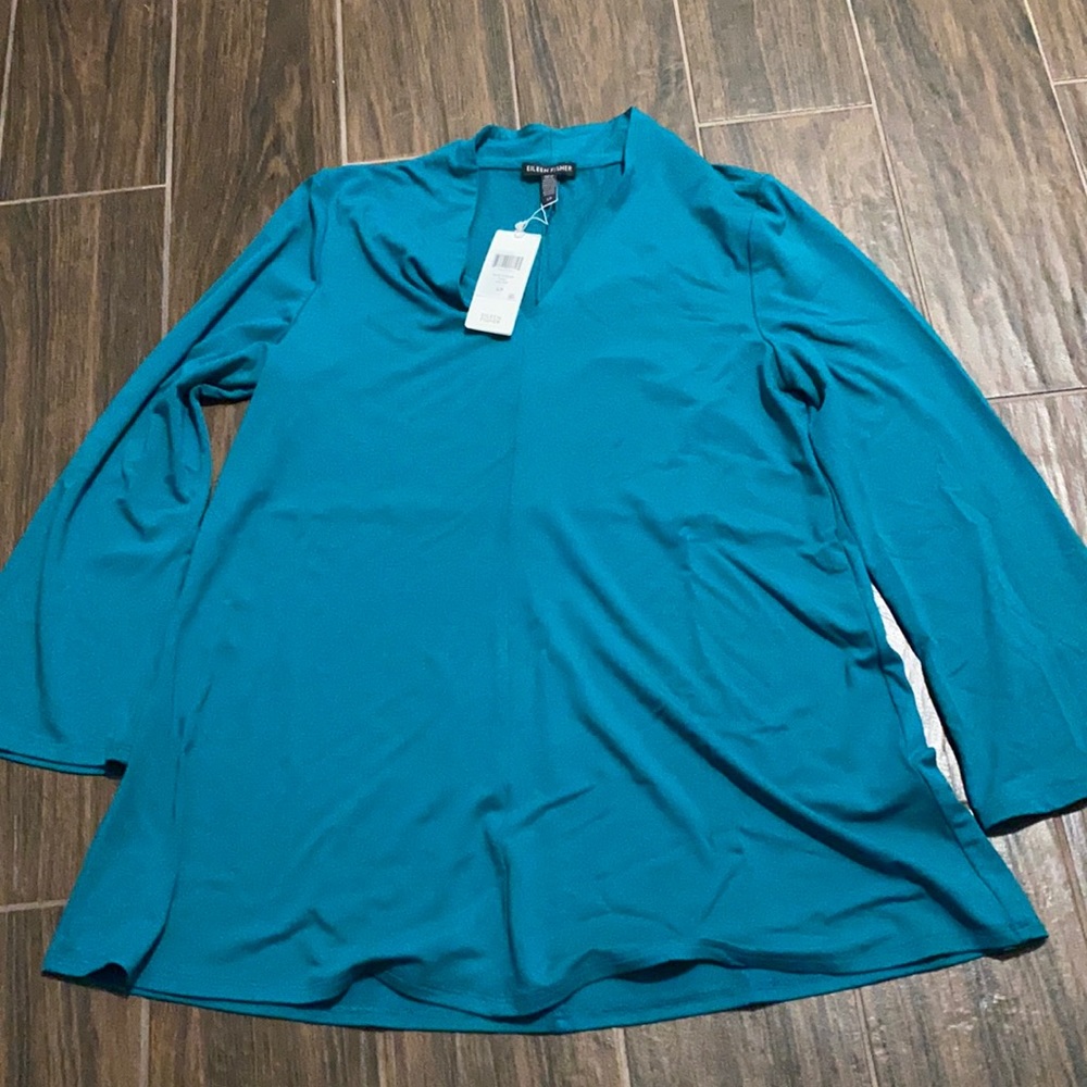 Eileen Fisher teal viscose jersey top